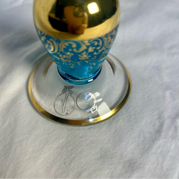 🔹 Vintage VR Crystal Vase Blue Clear Gold Rim 8” West Germany Label - Picture 5 of 10